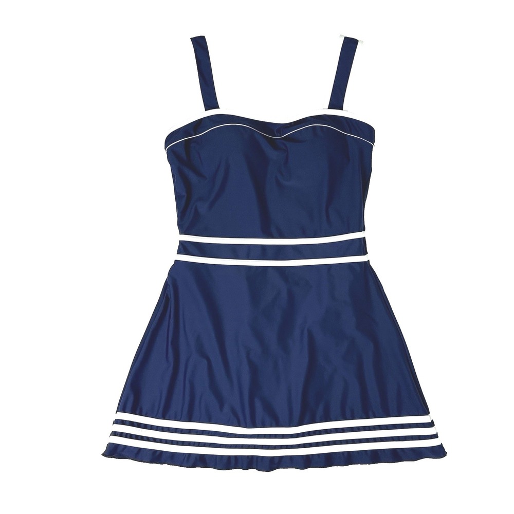 Shore Shape Tummy Slimming Swim Suit Dress Women 10 M Pinup Retro Sailor Vintage